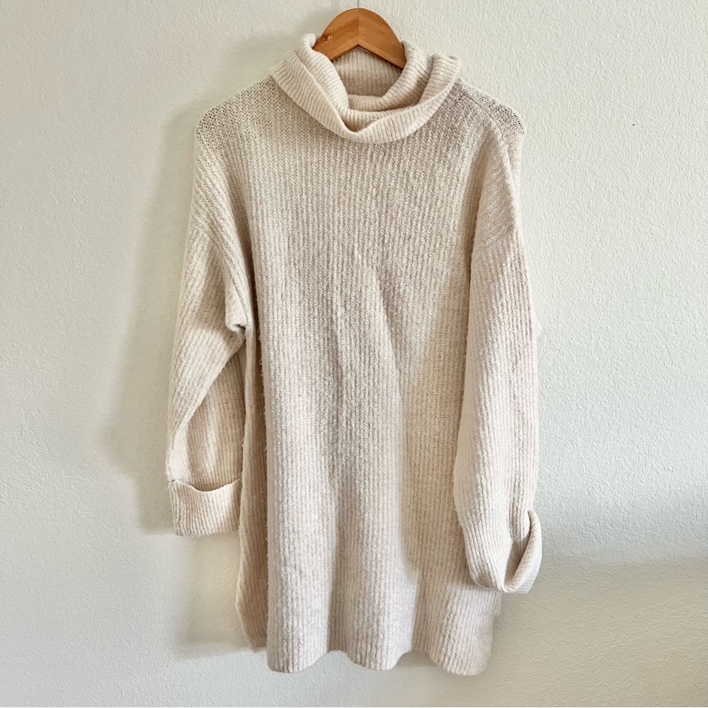 Topshop Cream Ribbed Turtleneck Sweater Dress Sz 6